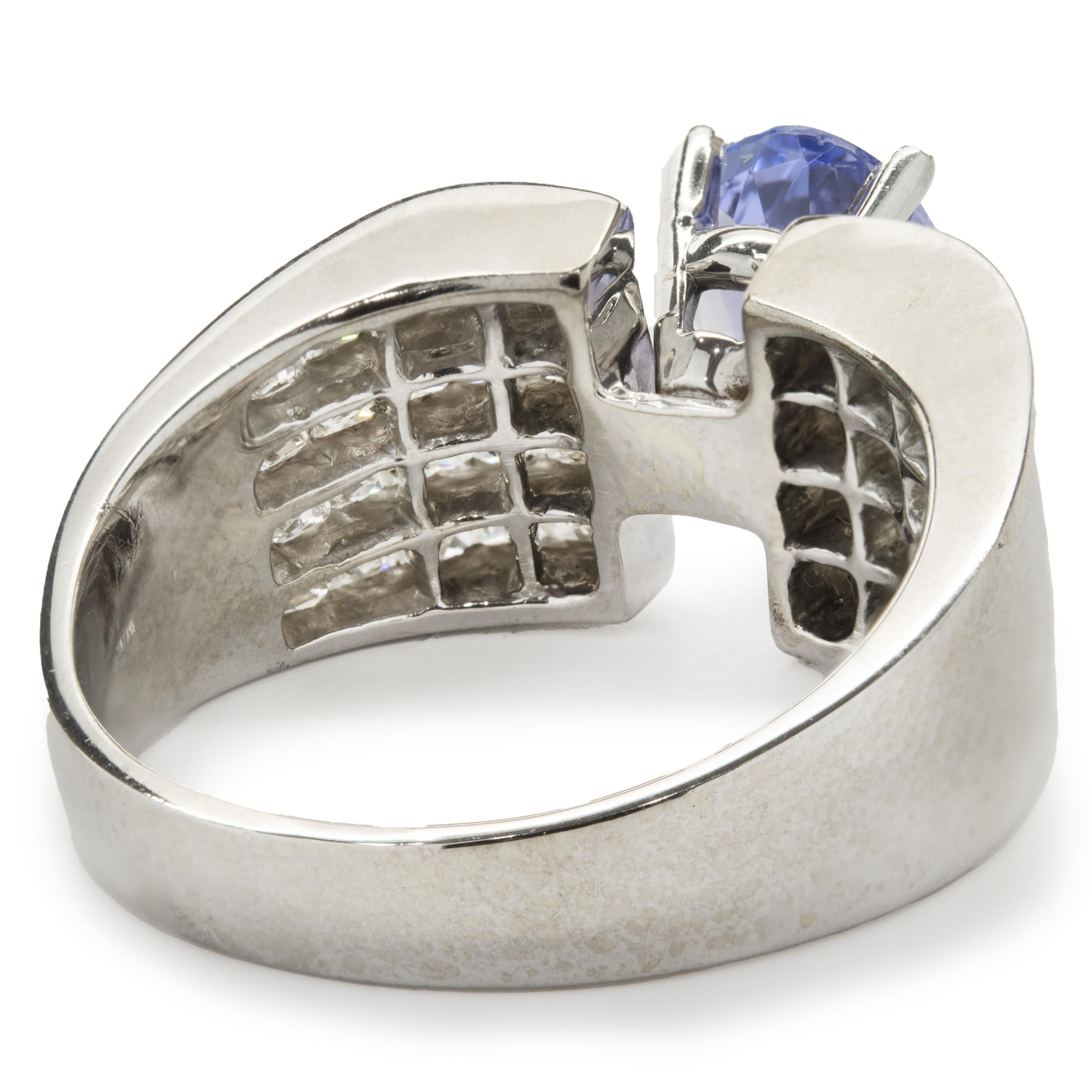 14 Karat White Gold Tanzanite and Invisible Set Diamond Ring In Excellent Condition For Sale In Scottsdale, AZ