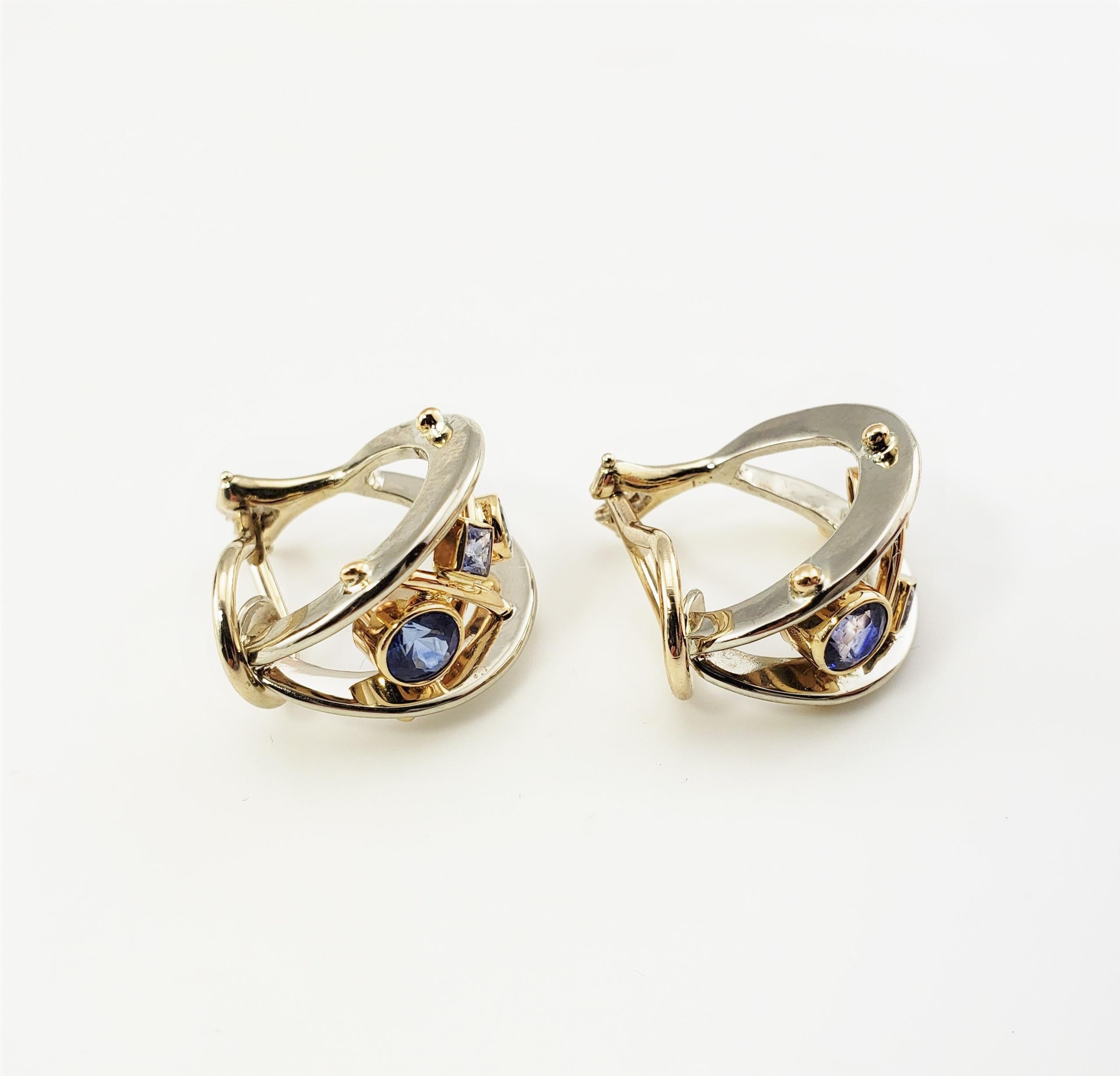 Round Cut 14 Karat White Gold Tanzanite Clip On Earrings  For Sale