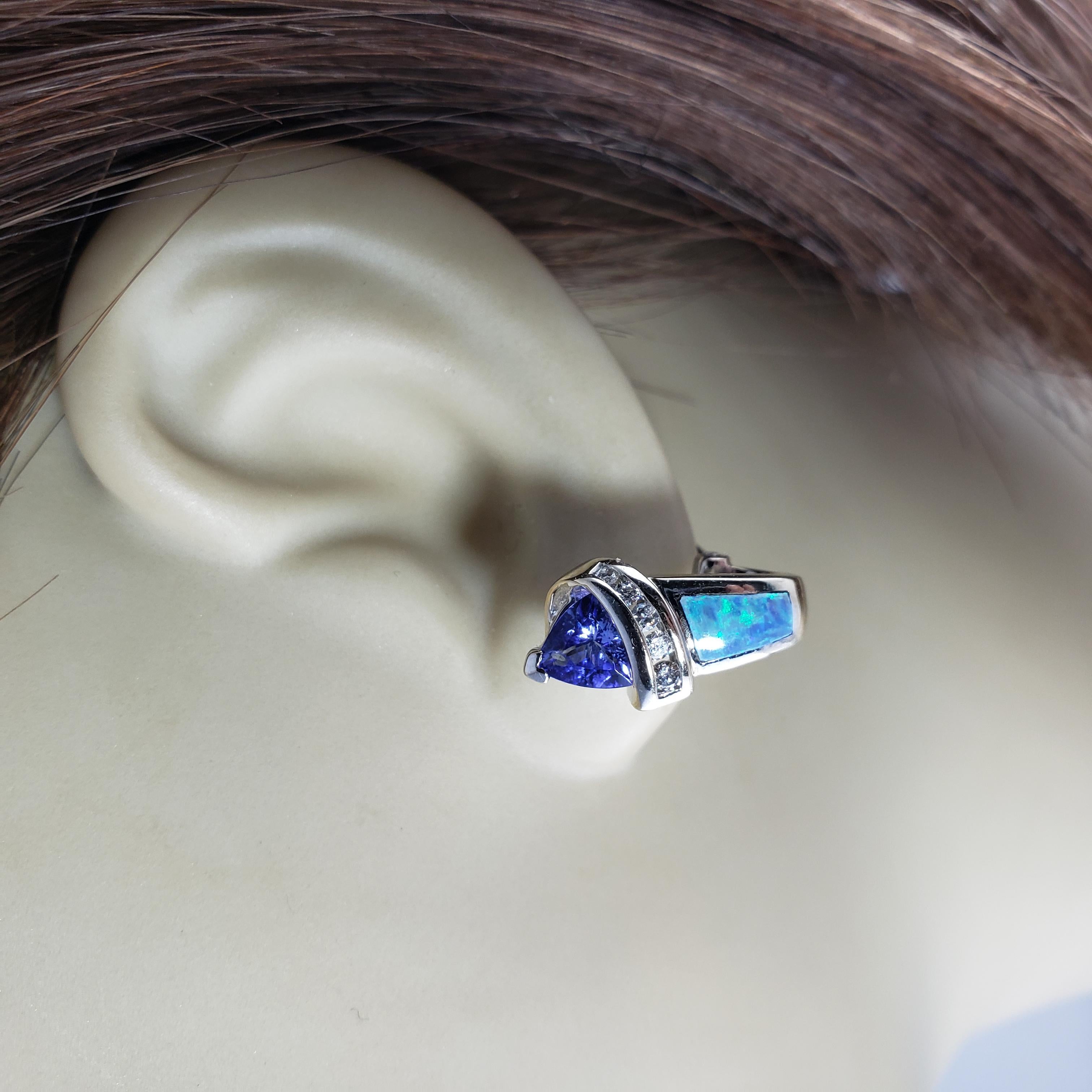 14 Karat White Gold Tanzanite, Diamond and Opal Inlay Earrings #13738 For Sale 5