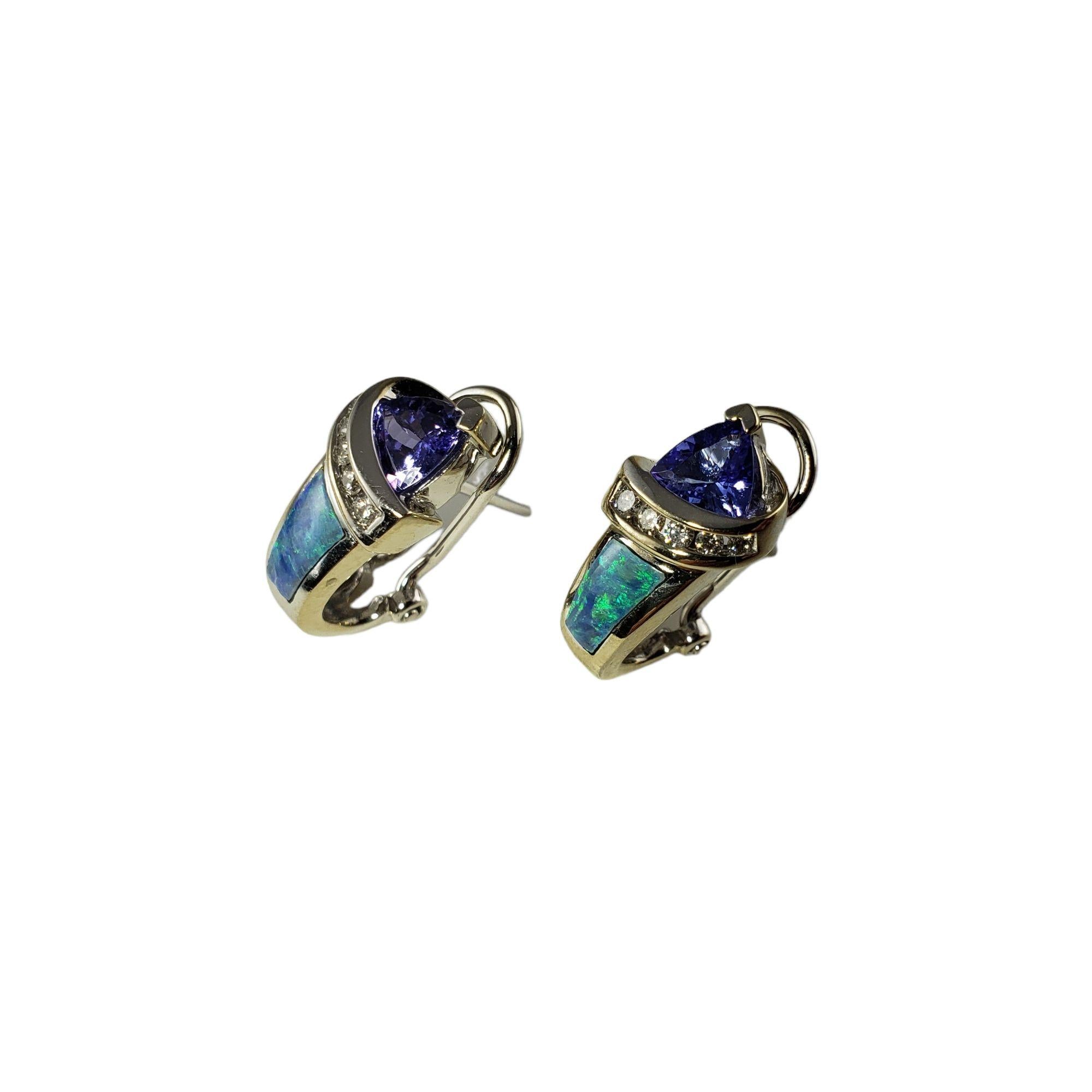 14 Karat White Gold Tanzanite, Diamond and Opal Inlay Earrings #13738 In Good Condition For Sale In Washington Depot, CT