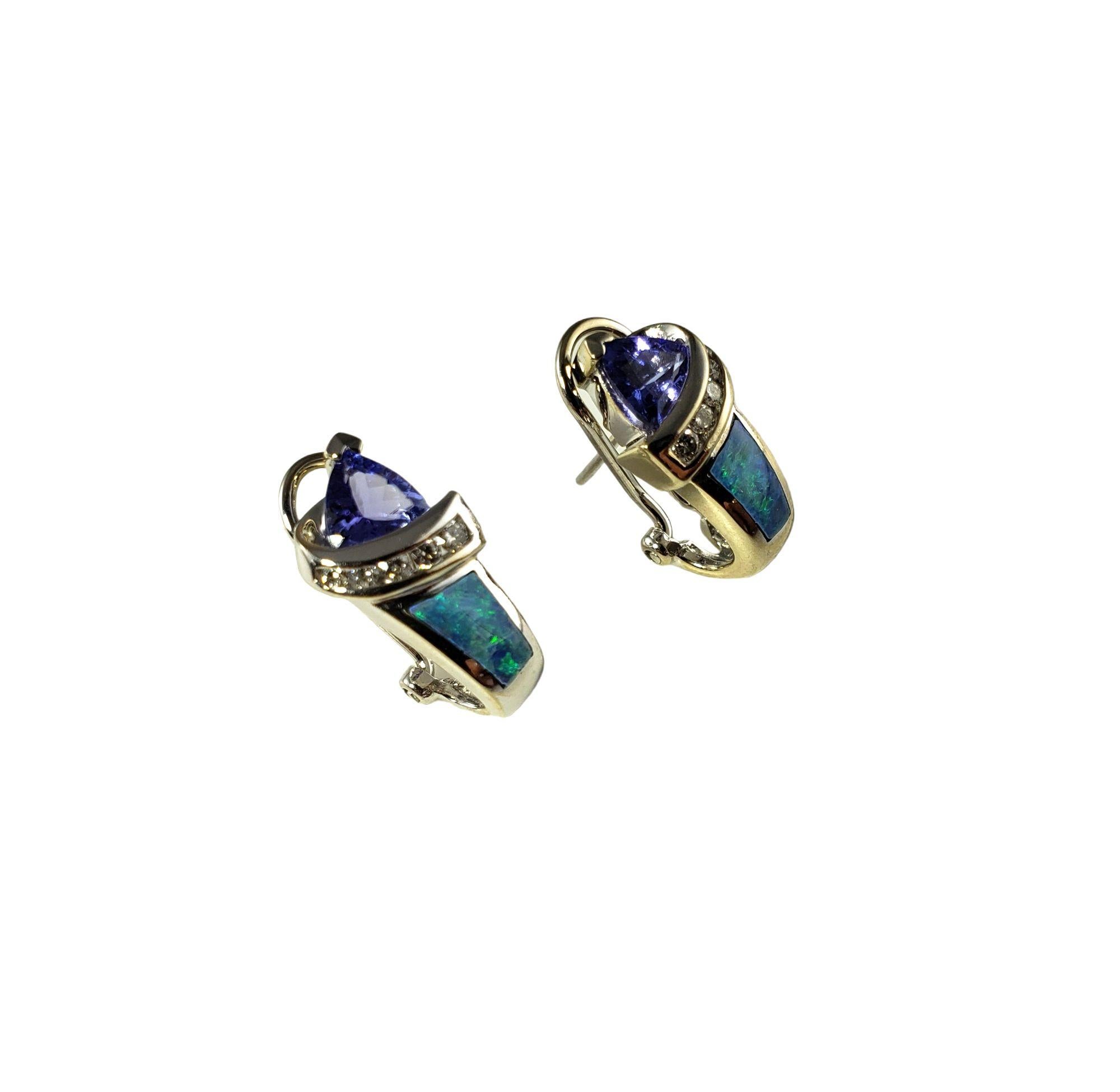 Women's 14 Karat White Gold Tanzanite, Diamond and Opal Inlay Earrings #13738 For Sale