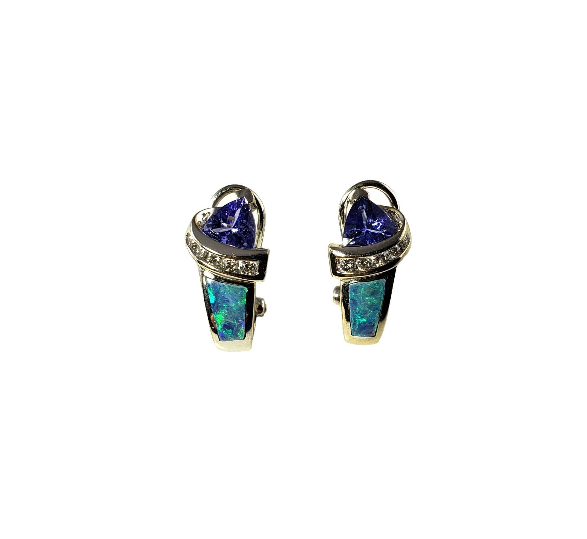14 Karat White Gold Tanzanite, Diamond and Opal Inlay Earrings #13738 For Sale 1