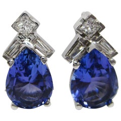 14 Karat White Gold Tanzanite Diamond Teardrop Stud Earrings