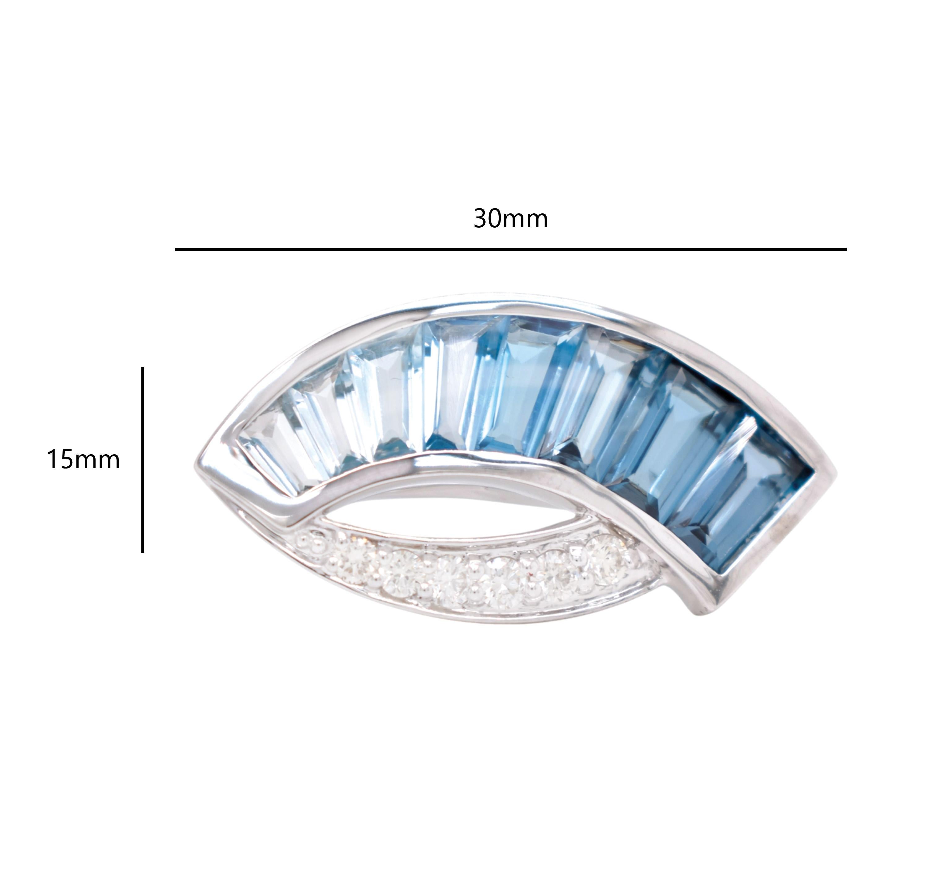 Contemporary 14 Karat White Gold Tapered Baguette Blue Topaz Diamond Ring For Sale