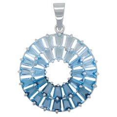 14 Karat Handcrafted White Gold Tapered Baguette Blue Topaz Pendant Necklace
