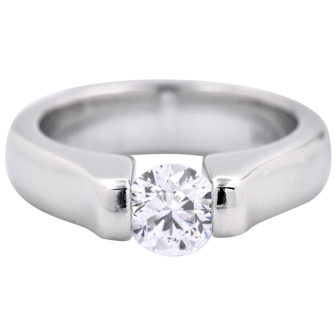 14 Karat White Gold Tension Set Diamond Engagement Ring For Sale