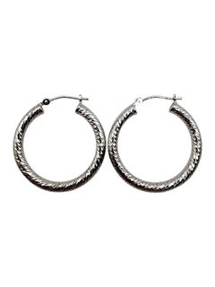 14 Karat White Gold Textured Diamond Cut Circle Hoop Earrings #20459