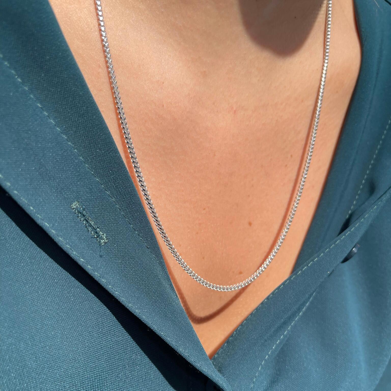 Women's 14 Karat White Gold Thick Minimalist Rombo Chain Necklace, Shlomit Rogel For Sale
