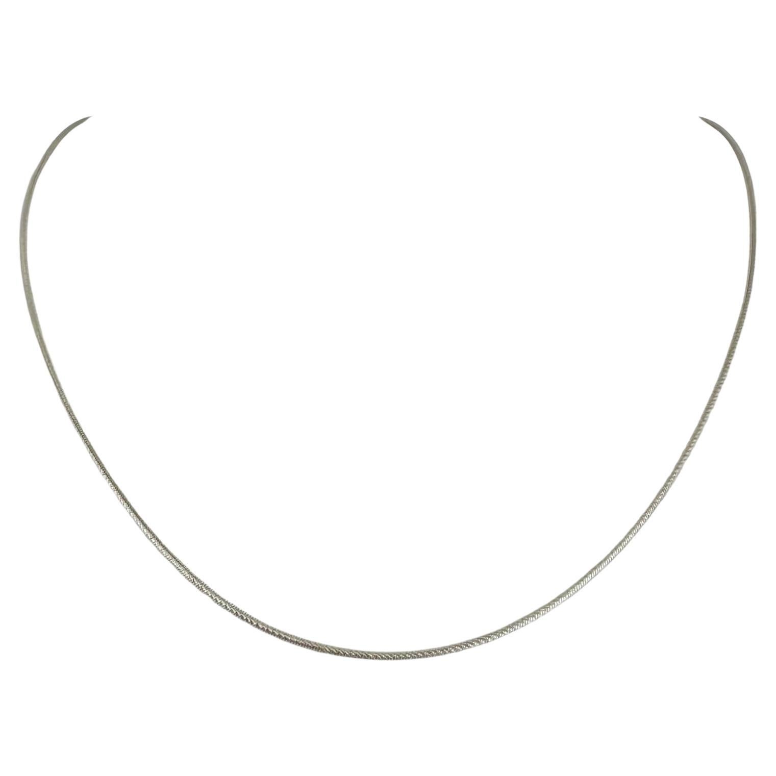 14 Karat White Gold Thin Diamond Cut Snake Link Necklace Italy  For Sale