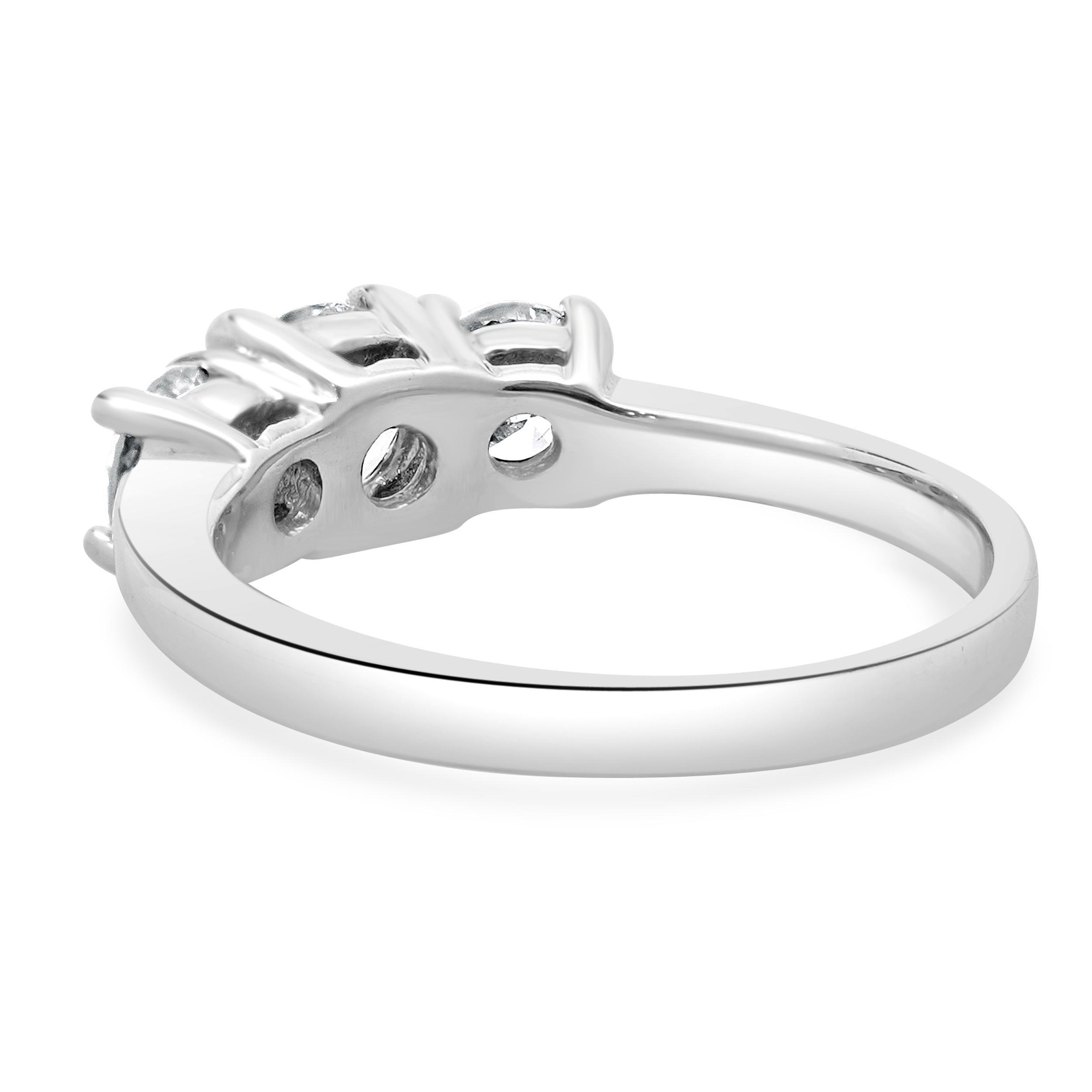 Round Cut 14 Karat White Gold Three Diamond Engagement Ring For Sale