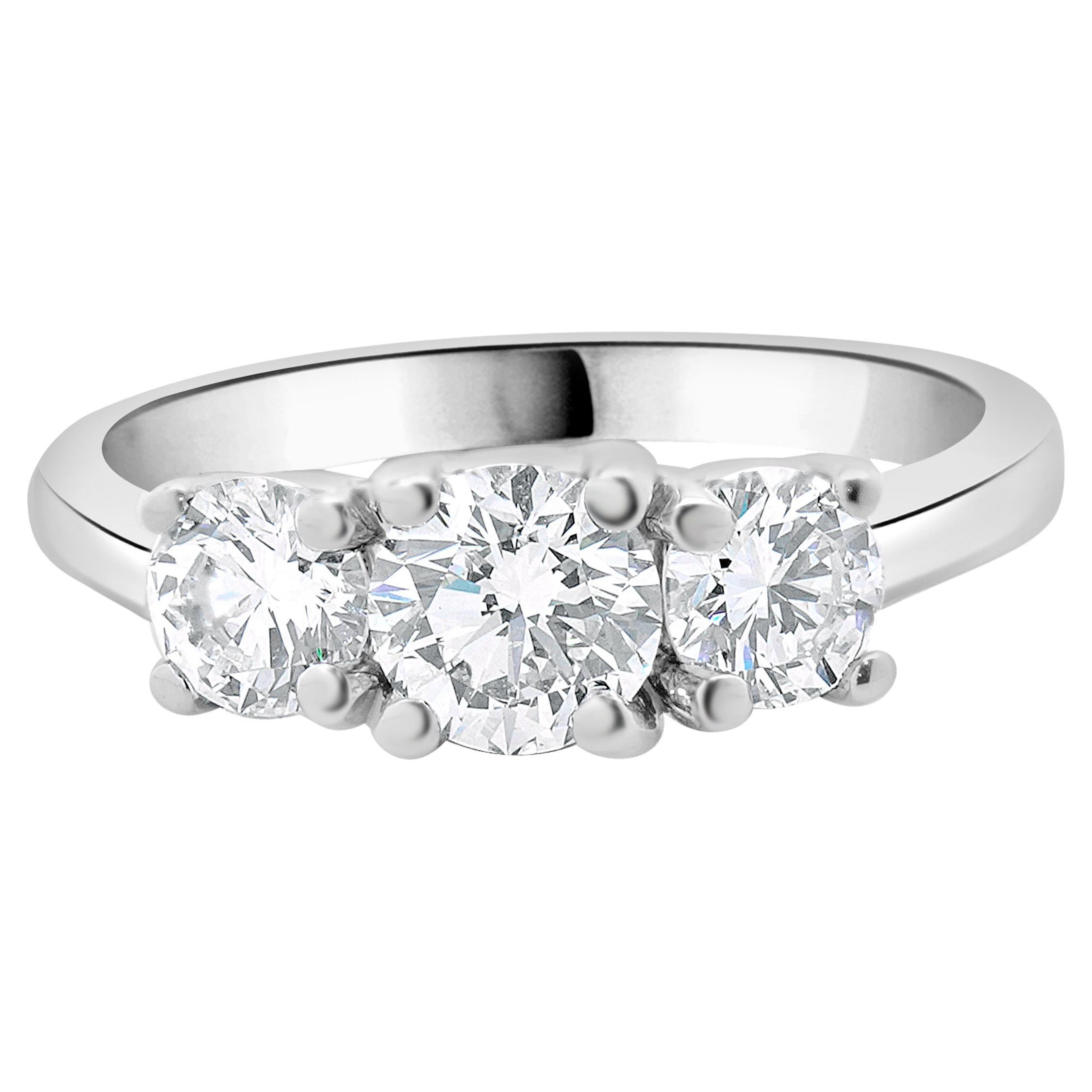 14 Karat White Gold Three Diamond Engagement Ring For Sale