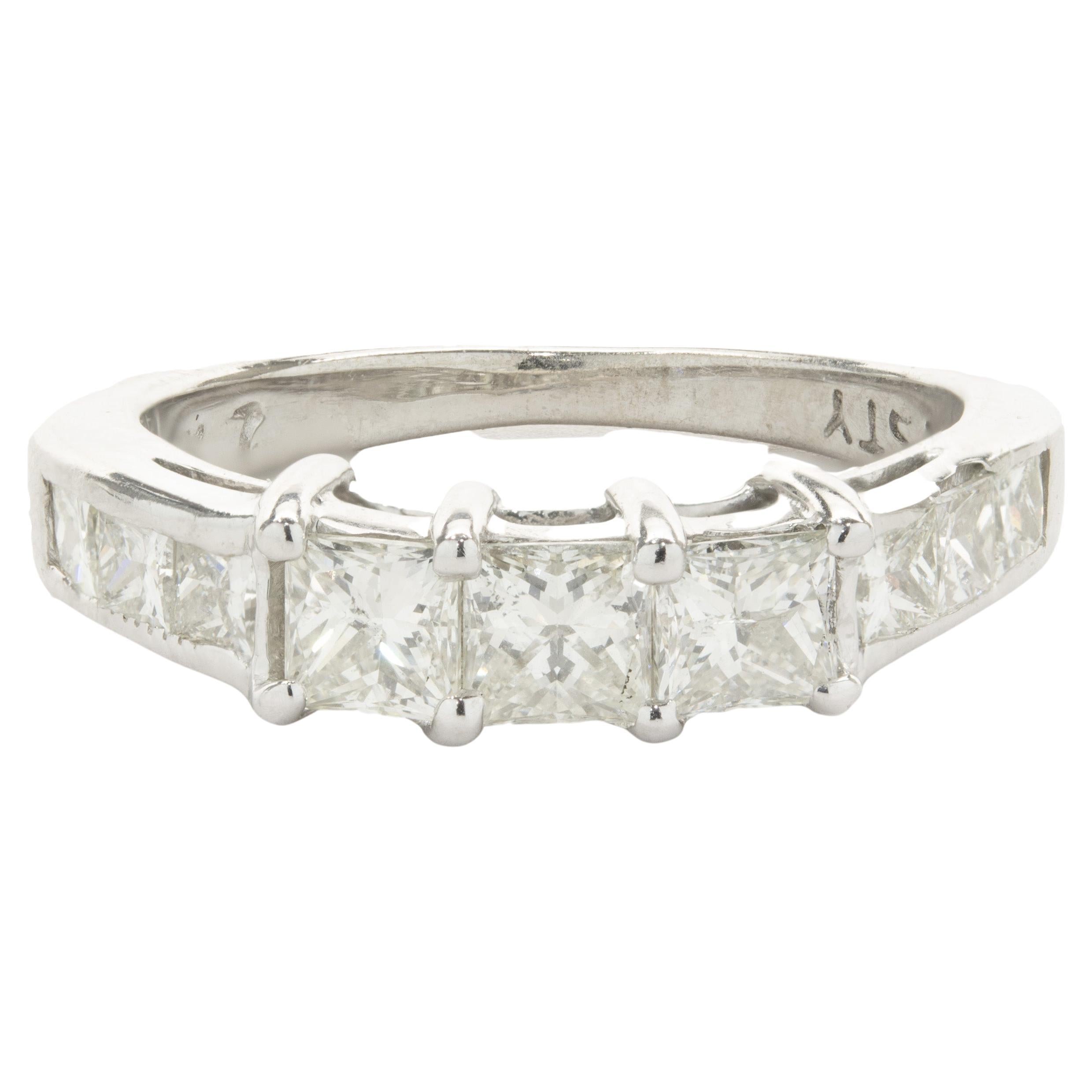 14 Karat White Gold Three Princess Cut Diamond Ring For Sale