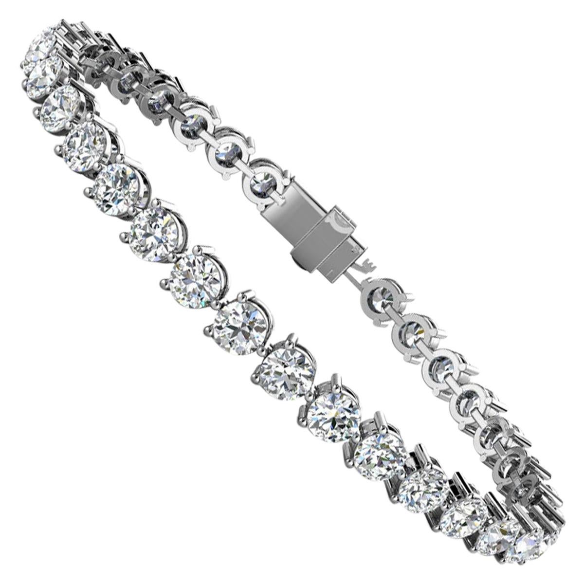 Bracelet tennis en or blanc 14 carats à trois griffes avec diamants de 10 carats