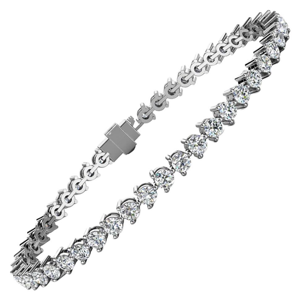 Bracelet tennis en or blanc 14 carats à trois griffes avec diamants de 5 carats en vente