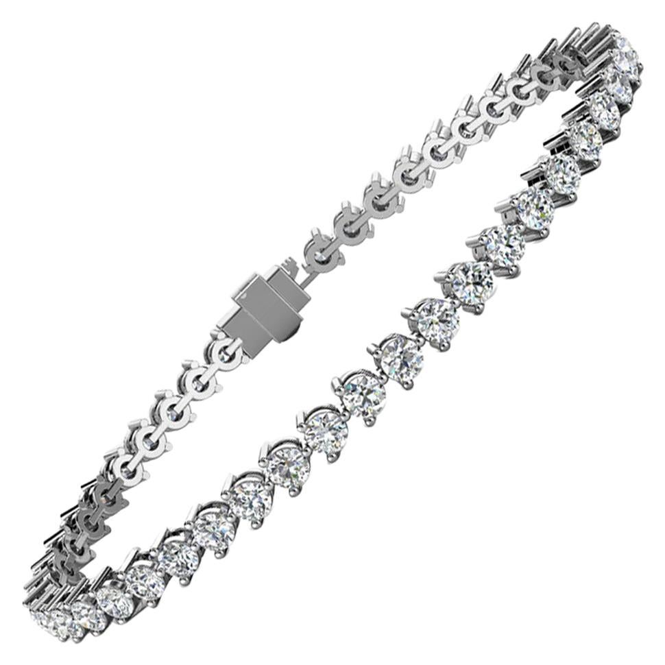 Bracelet tennis en or blanc 14 carats à trois griffes avec diamants de 5 carats