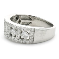 14 Karat White Gold Three Row Diamond Band