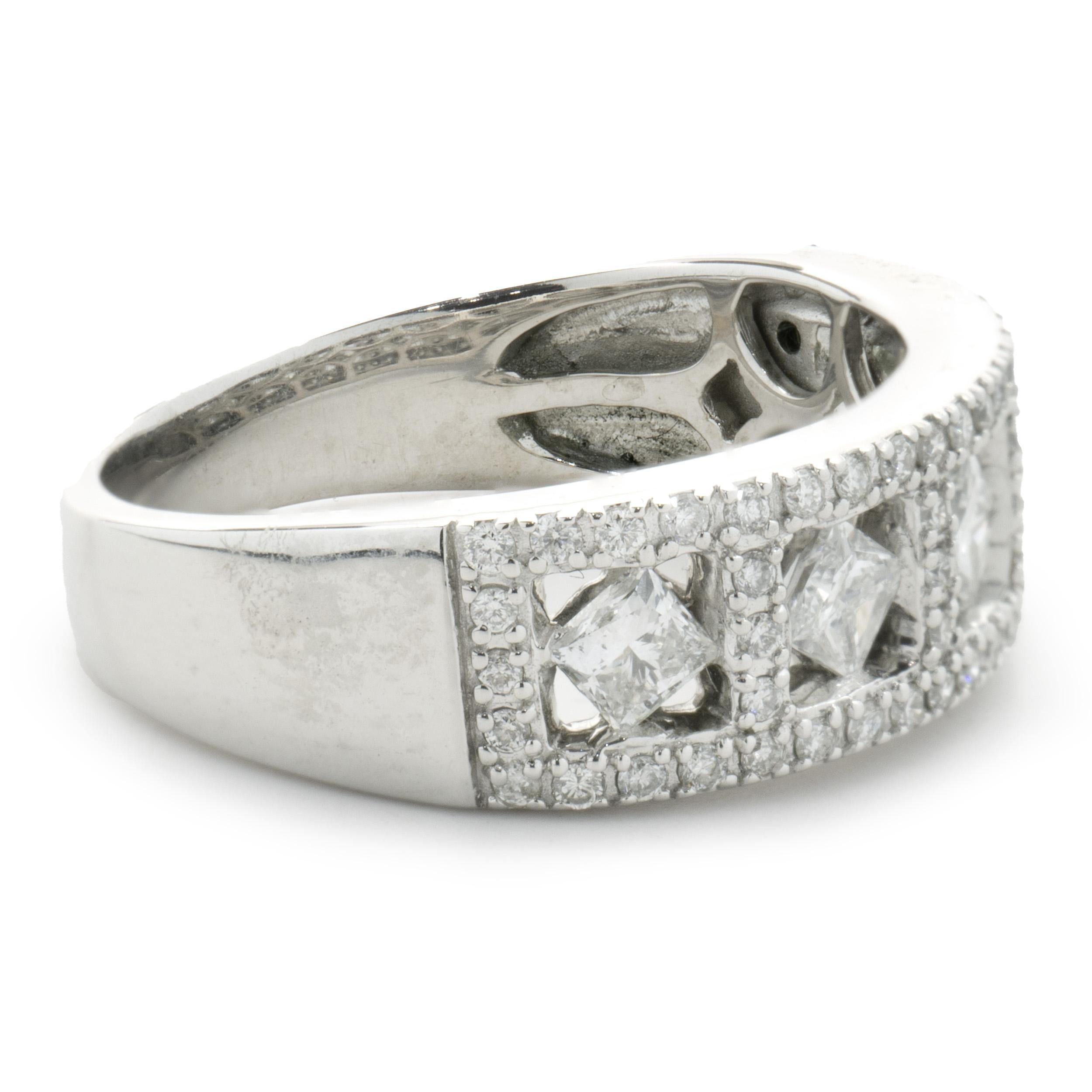 14 Karat White Gold Three Row Diamond Band In Excellent Condition For Sale In Scottsdale, AZ