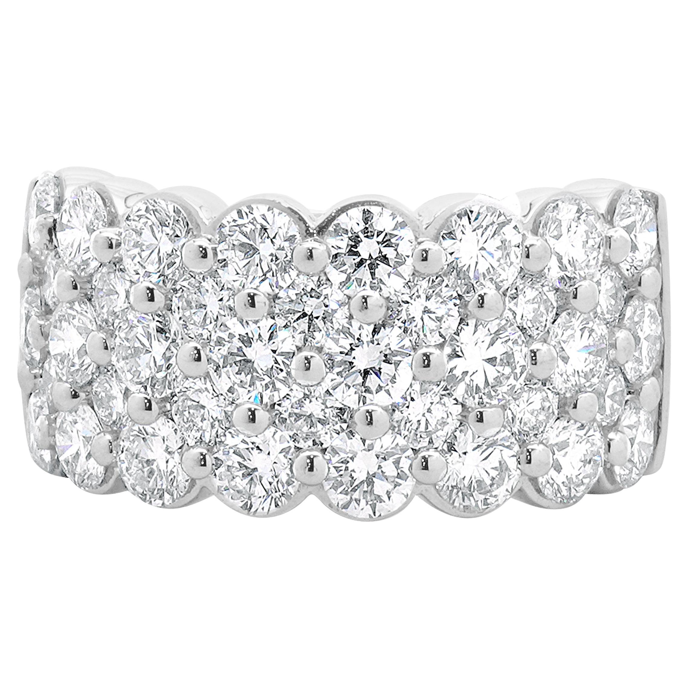 14 Karat White Gold Three Row Diamond Band