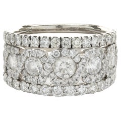 14 Karat White Gold Three Row Diamond Cluster Band
