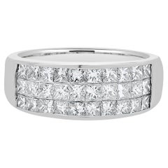 14 Karat White Gold Three Row Invisible Set Diamond Ring