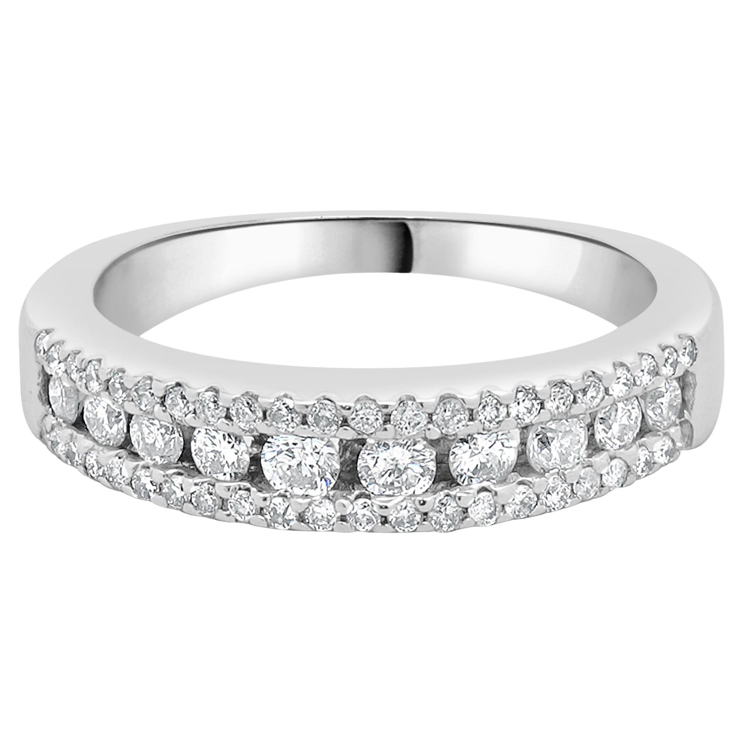 14 Karat White Gold Three Row Round Brilliant Cut Diamond Band