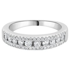 14 Karat White Gold Three Row Round Brilliant Cut Diamond Band