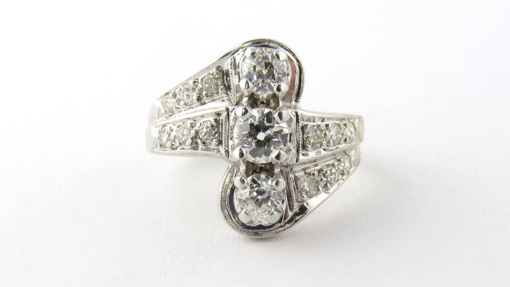 Women's 14 Karat White Gold Three-Stone Center Row Diamond Ring