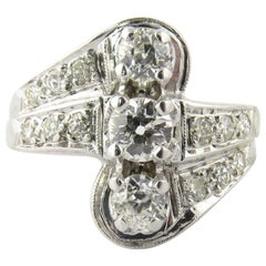 14 Karat White Gold Three-Stone Center Row Diamond Ring