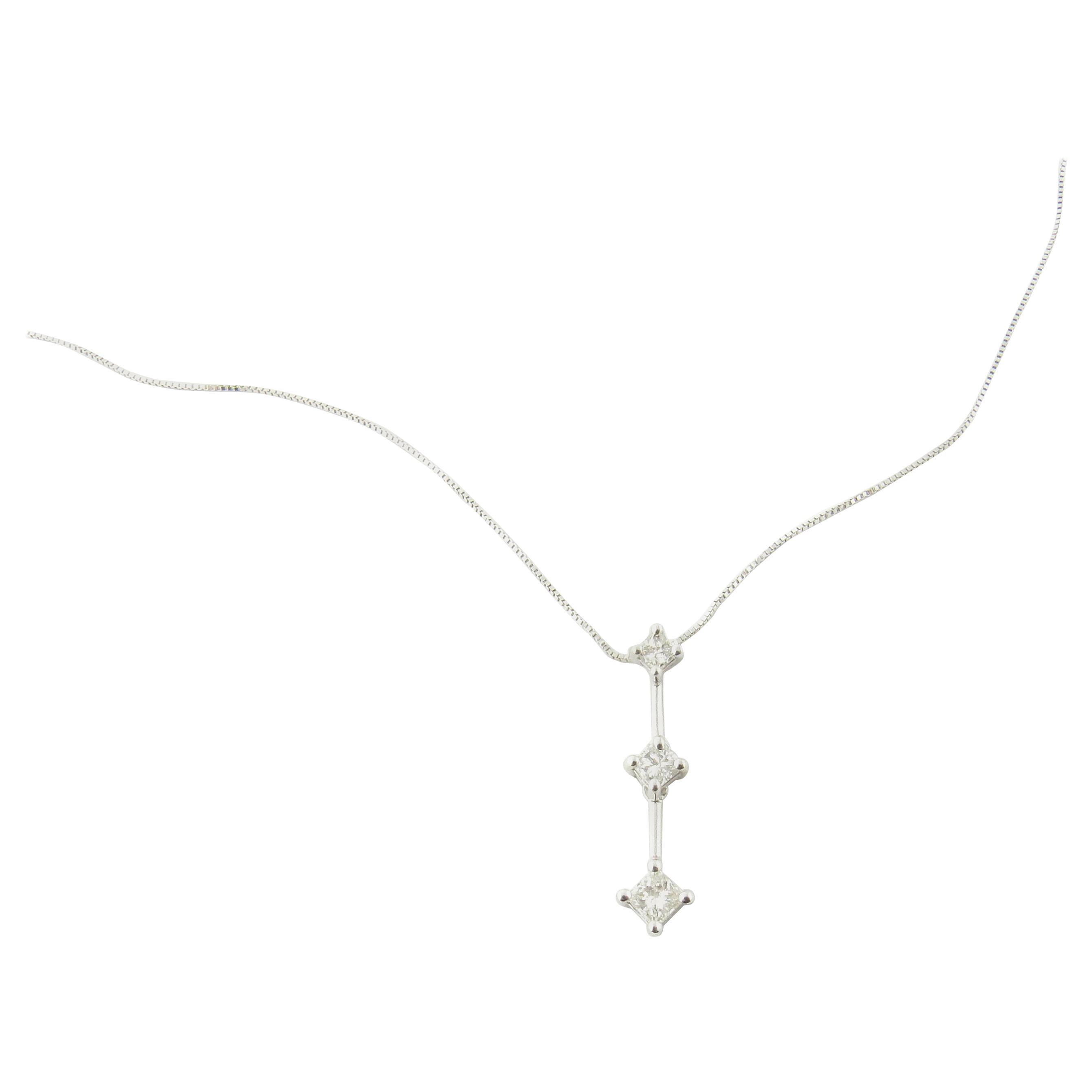 14 Karat White Gold Three-Stone Diamond Pendant Necklace