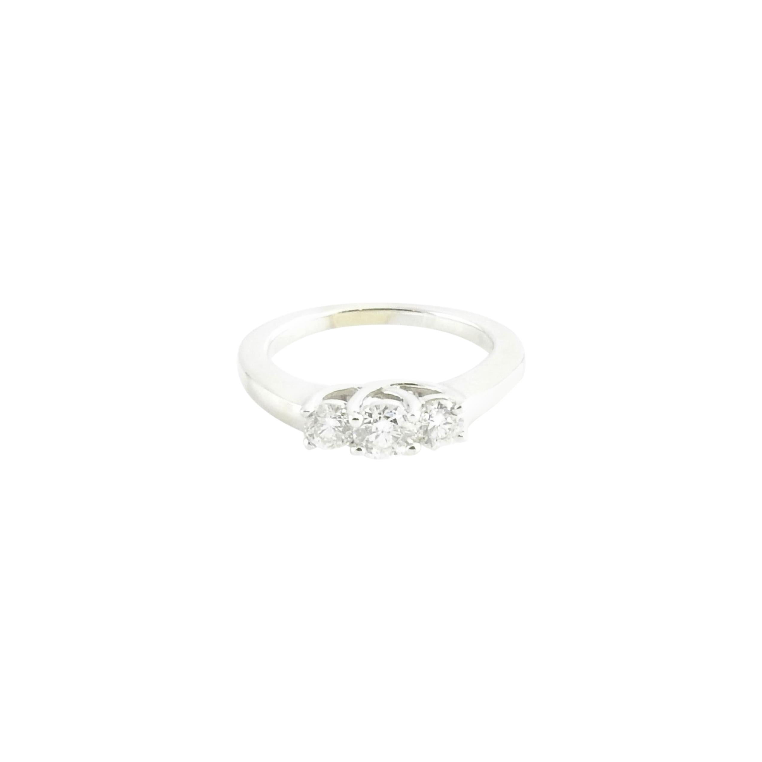 14 Karat White Gold Three-Stone Diamond Ring For Sale