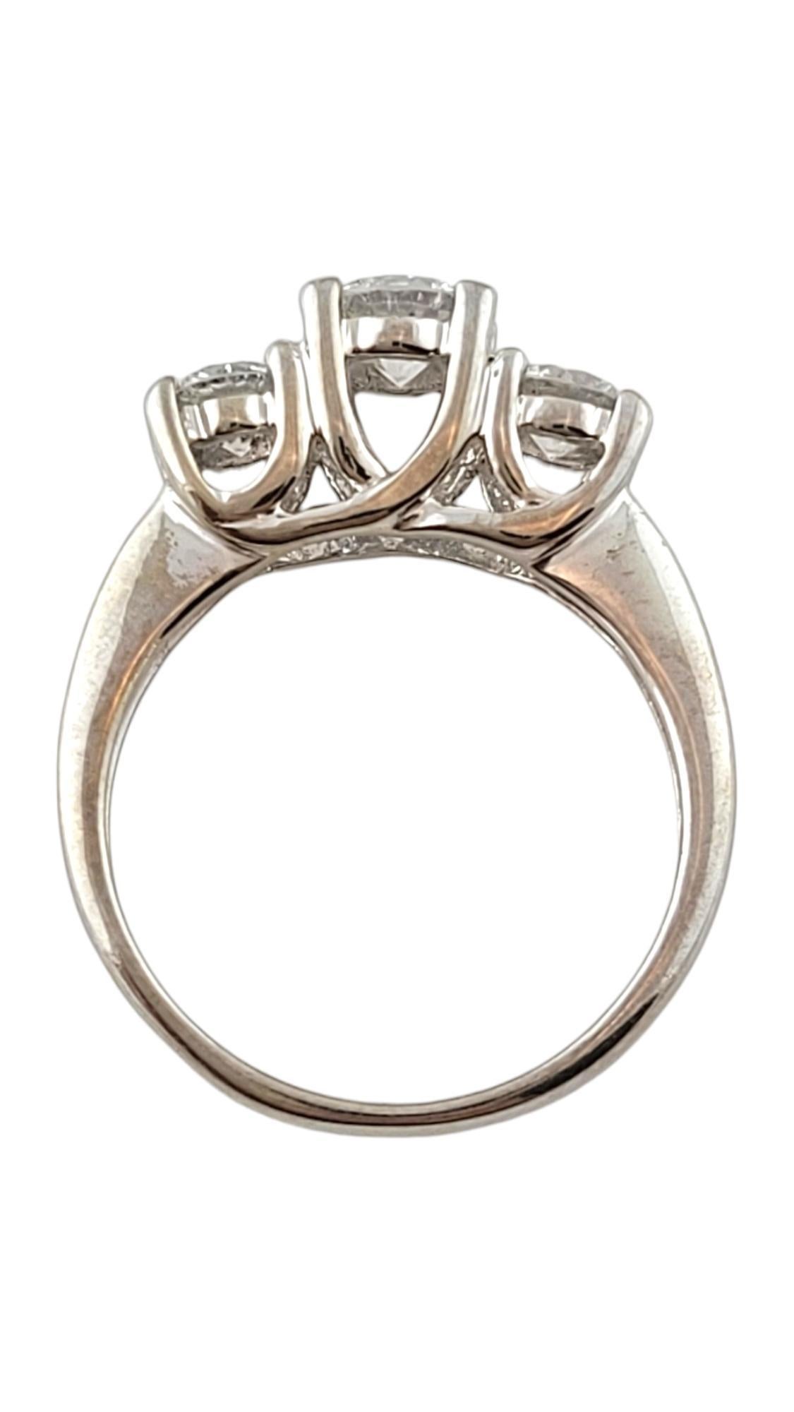 Brilliant Cut 14 Karat White Gold Three Stone Diamond Ring Size 5 #16992 For Sale