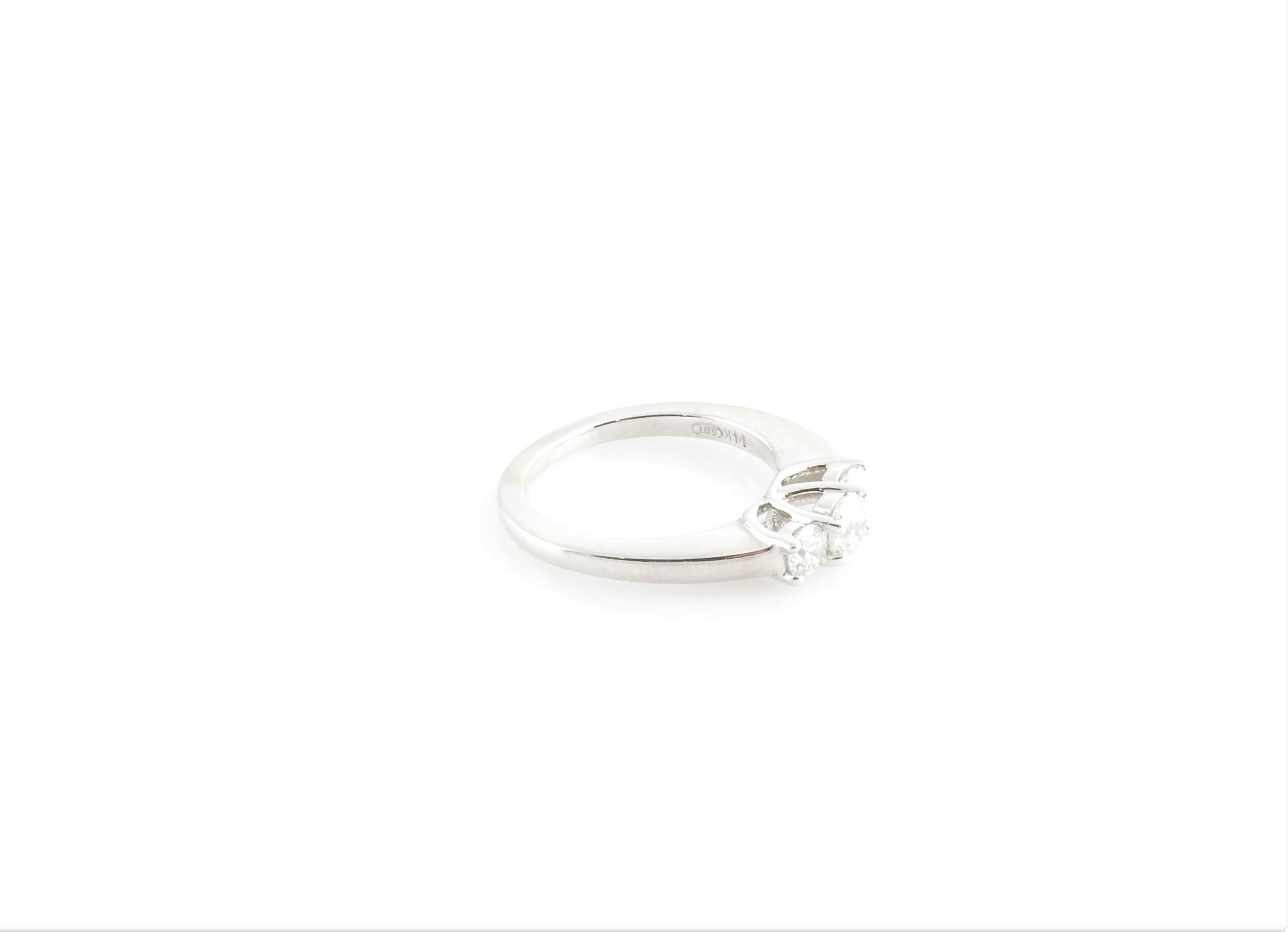 Women's 14 Karat White Gold Three-Stone Diamond Ring For Sale