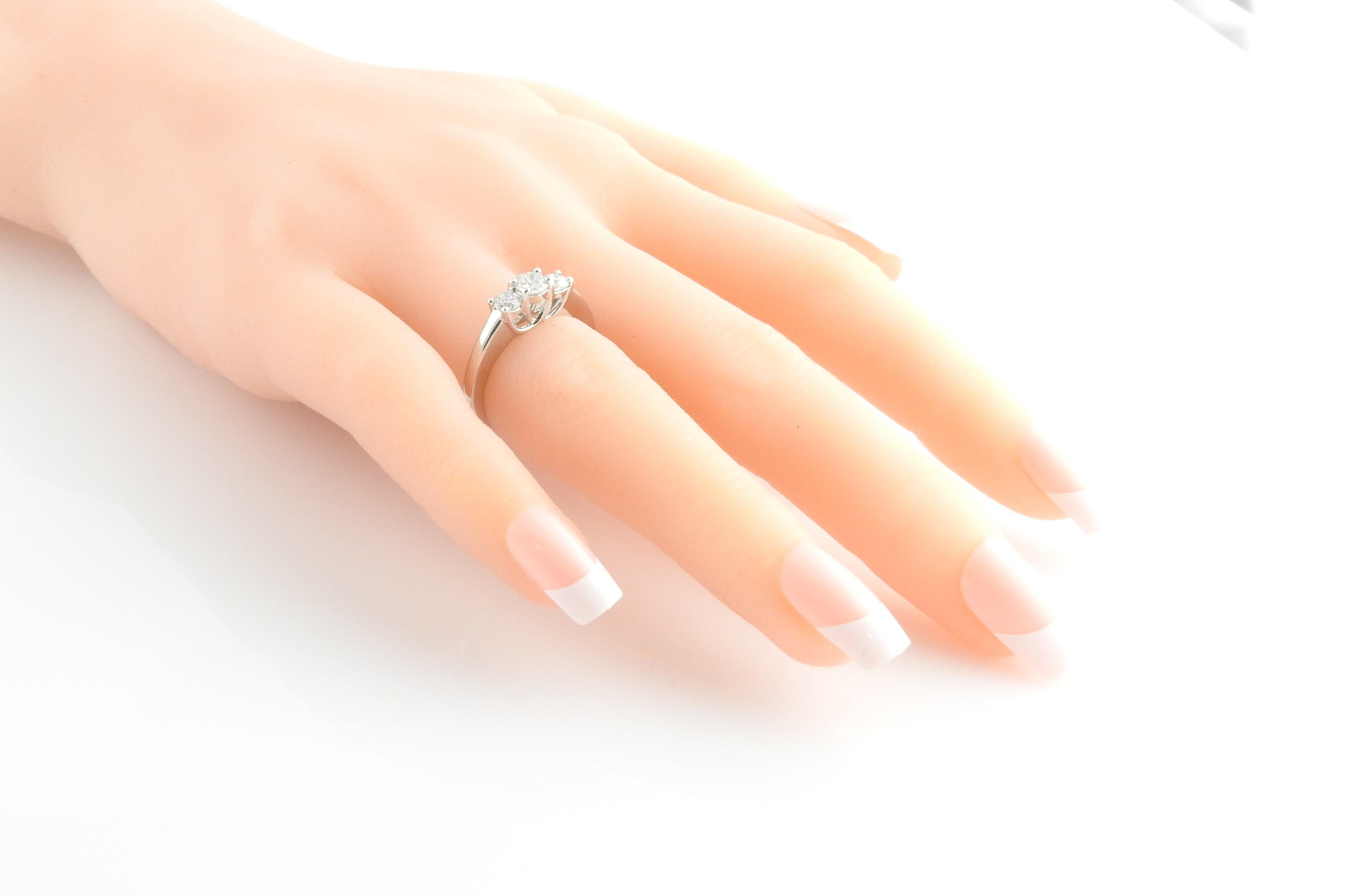 14 Karat White Gold Three-Stone Diamond Ring For Sale 2