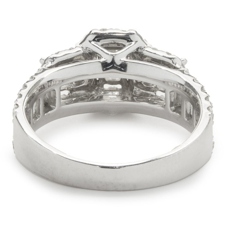 14 Karat White Gold Three Stone Emerald Cut Diamond Engagement Ring For ...