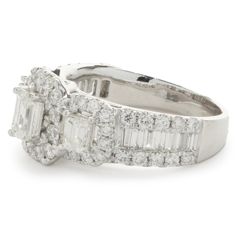 14 Karat White Gold Three Stone Emerald Cut Diamond Engagement Ring For ...