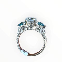 14 Karat White Gold, Three Stone Neon Apetite Etched Engraved Ring