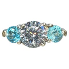 14 Karat White Gold, Three Stone Neon Apetite Etched Engraved Ring