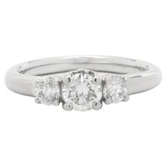 14 Karat White Gold Three Stone Round Brilliant Cut Diamond Engagement Ring