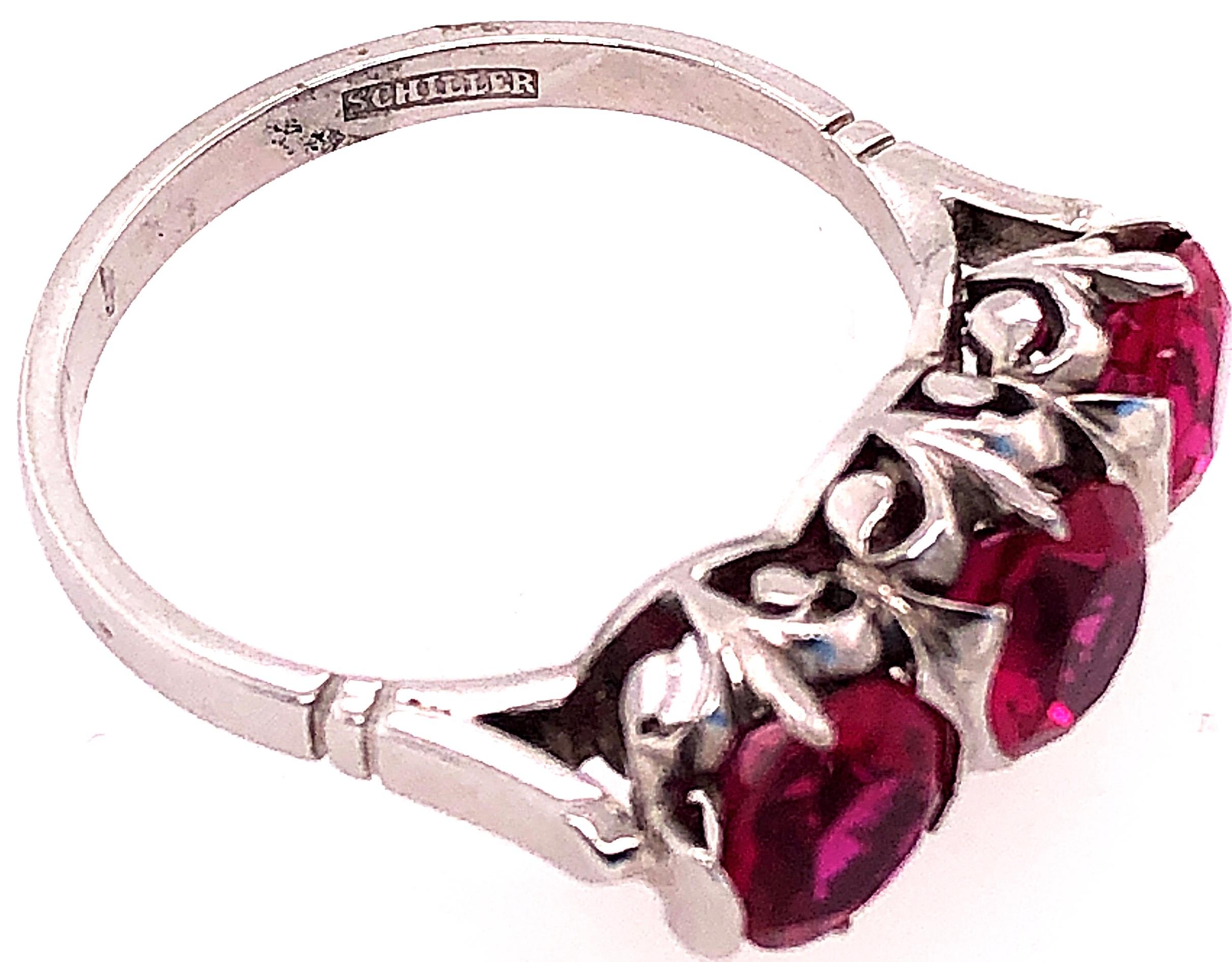 Women's or Men's 14 Karat White Gold Three-Stone Ruby Ring Stamped Schiller