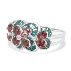 14 Karat White Gold Topaz, Tourmaline, and Diamond Ring