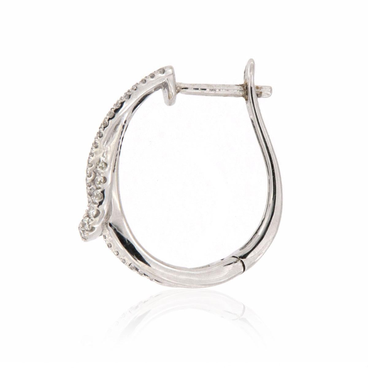 Round Cut 14 Karat White Gold Treble Clef Inspired Hoop Diamond Earrings '1/3 Carat' For Sale