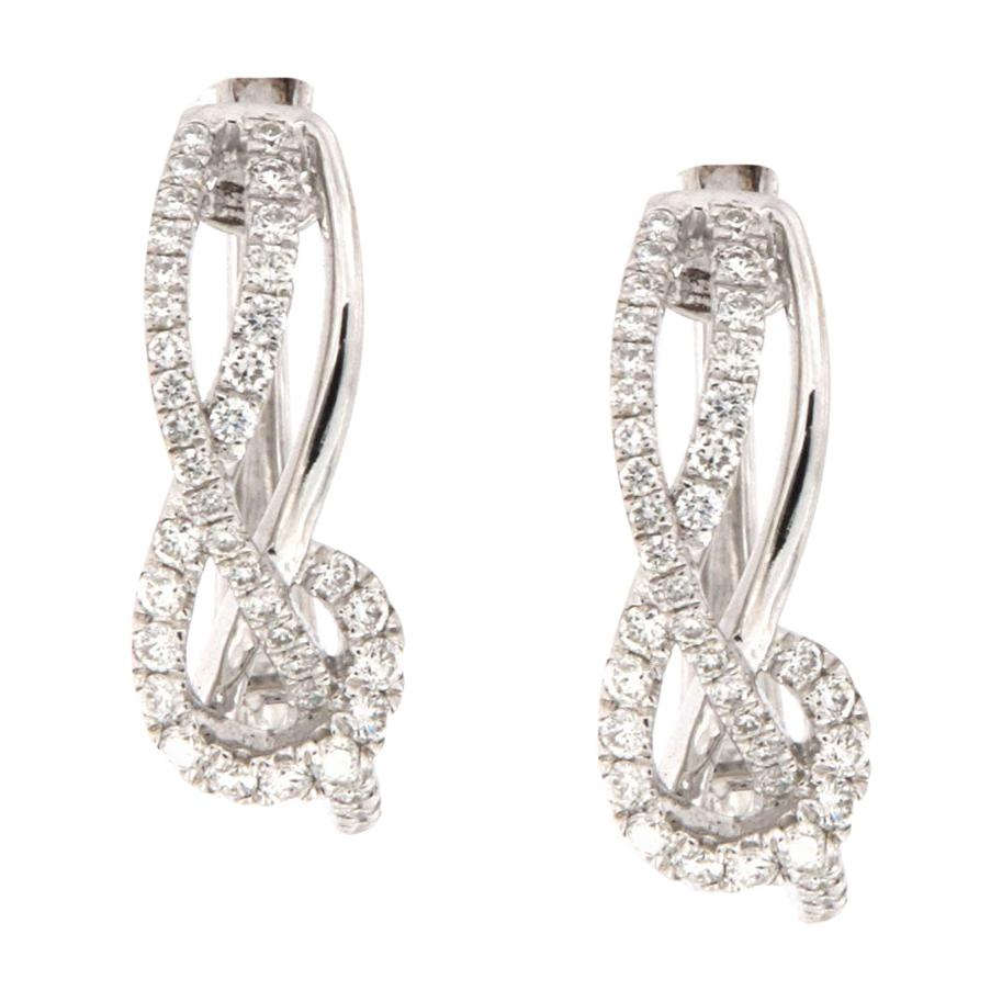 14 Karat White Gold Treble Clef Inspired Hoop Diamond Earrings '1/3 Carat' For Sale