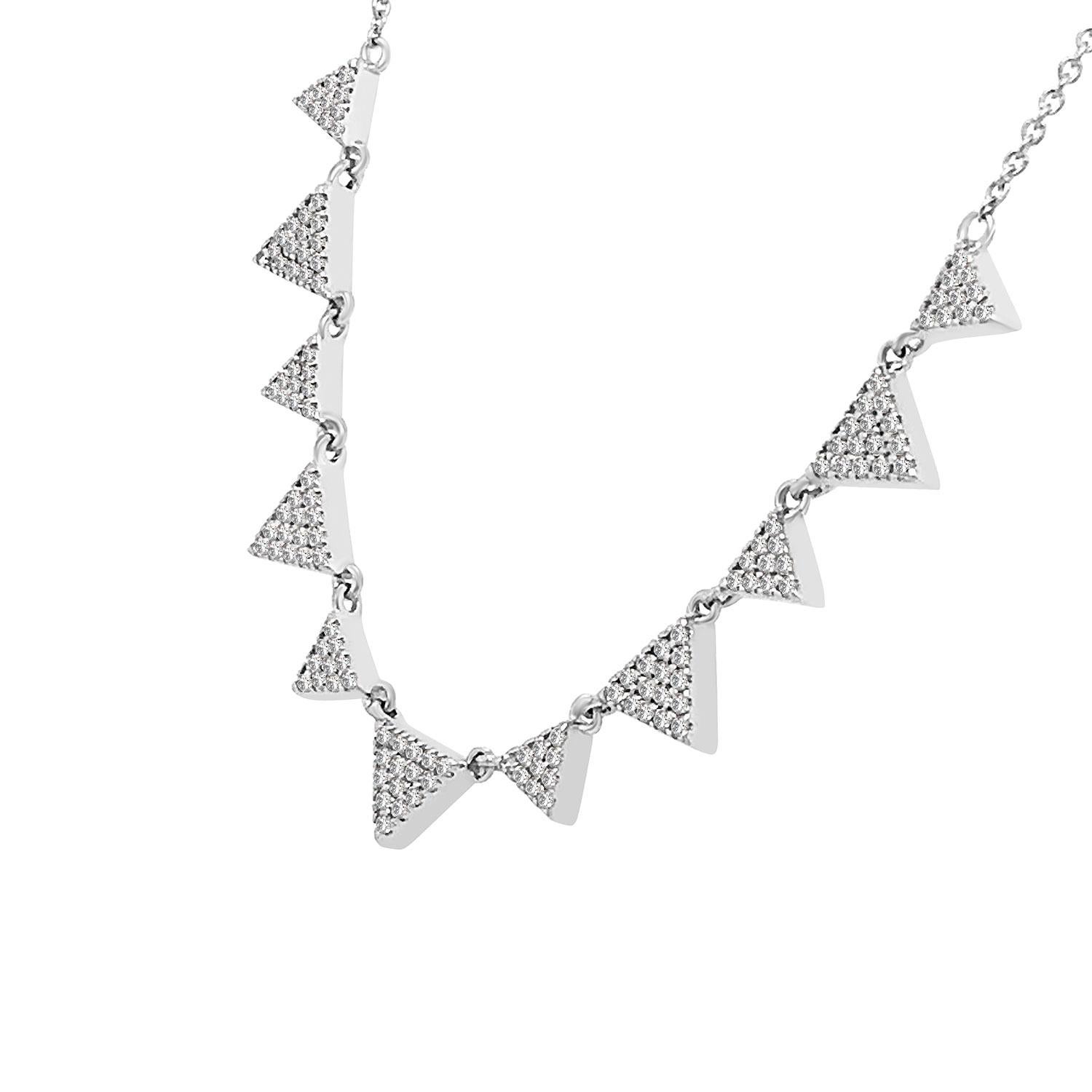 14 Karat Weißgold Dreieckige Diamant-Halskette '1/2 Karat' (Rundschliff) im Angebot