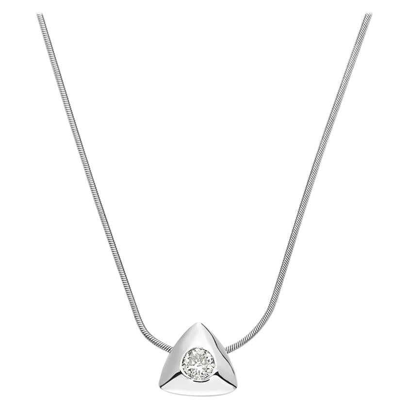 14 Karat White Gold Triangle Diamond Pendant Necklace