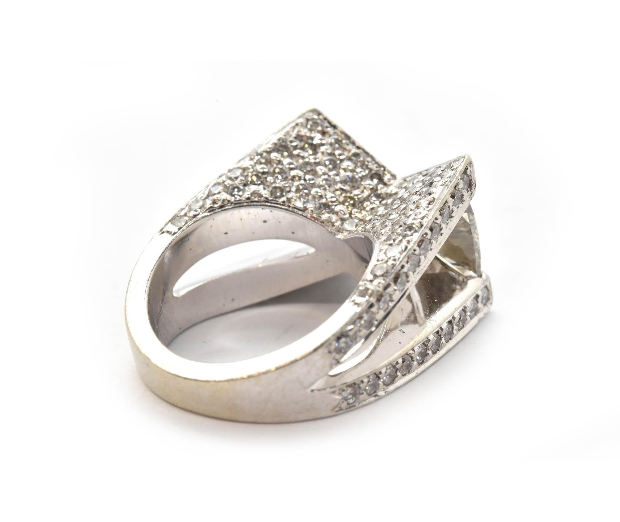 14 Karat White Gold Trilliant Cut 4.00 Carat Diamond Ring with Open Side Gallery In Excellent Condition In Scottsdale, AZ