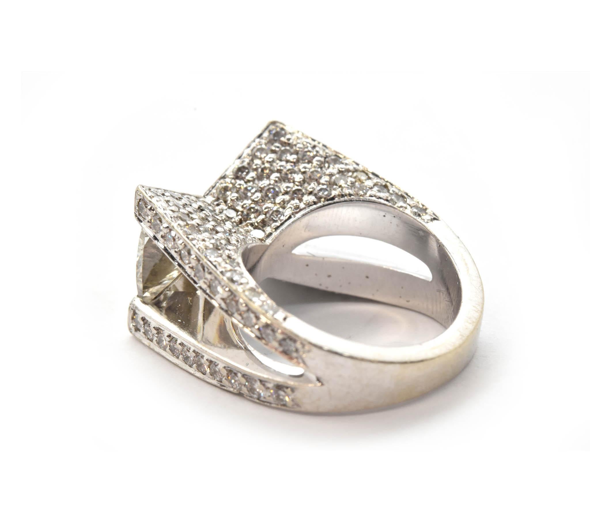 Women's 14 Karat White Gold Trilliant Cut 4.00 Carat Diamond Ring with Open Side Gallery