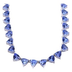 14 Karat White Gold Trillion Cut Tanzanite Collar Necklace