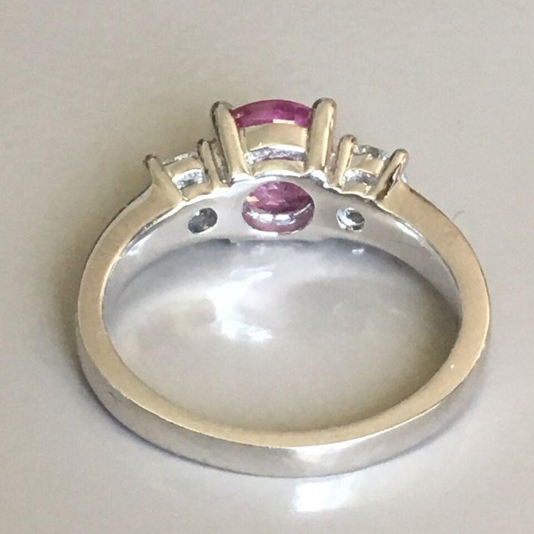 Bague de Fiançailles 3/4ct Rose Saphir & Diamant Semi-Mount Or Blanc 14K