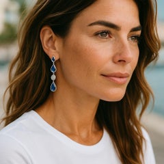 14 Karat White Gold Sapphire and Diamond Hanging Drop Earrings