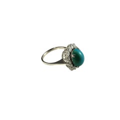 14 Karat White Gold Turquoise and Diamond Ring Size 7 #16075